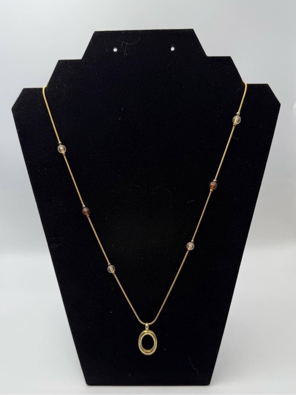 Source Unknown Gold-Tone Pendant Necklace with Clear and Brown Beads